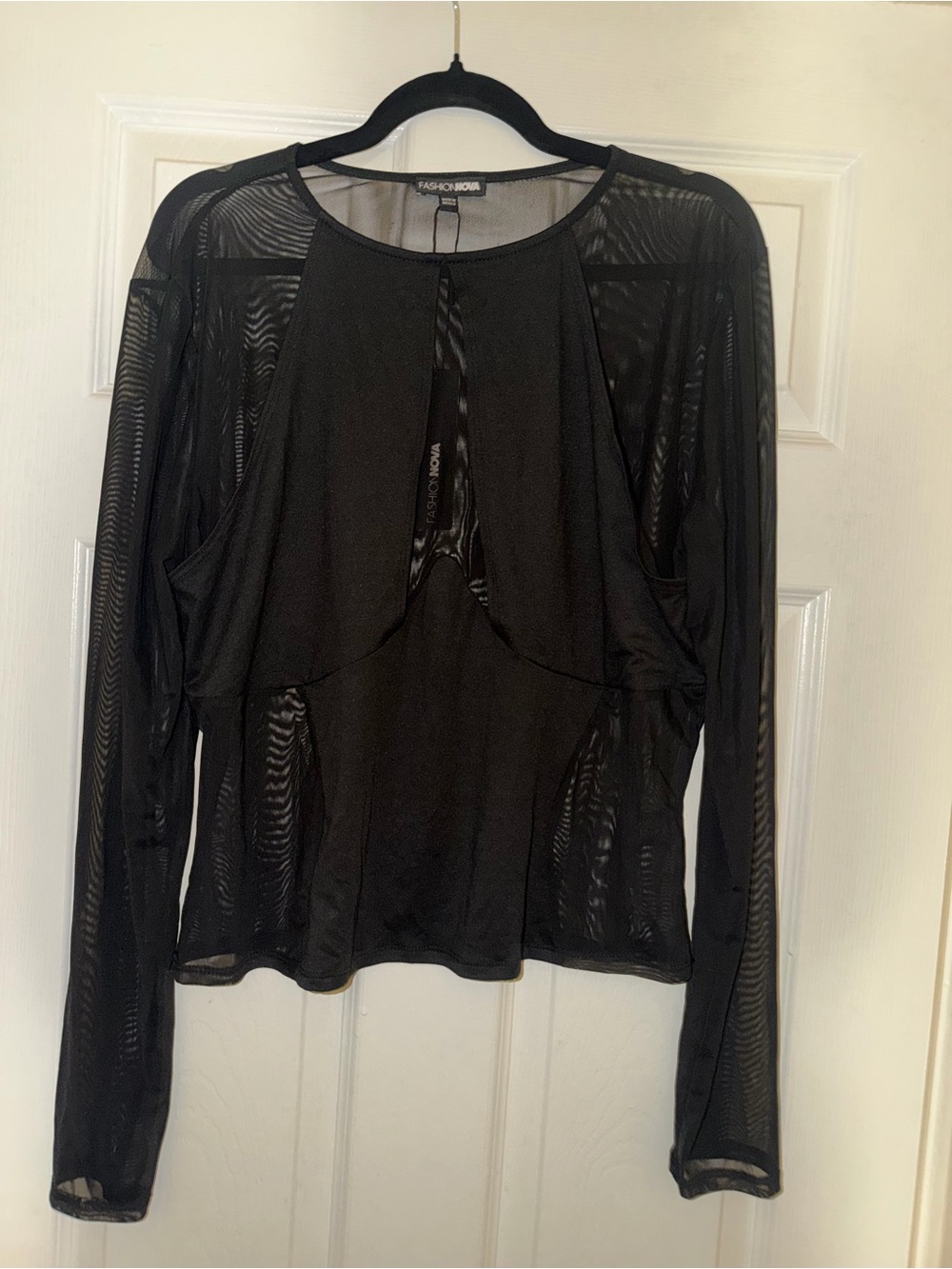 Fashion Nova Fantasy World Black Mesh Long Sleeve Top